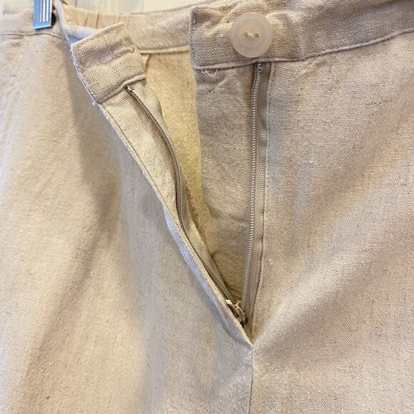 Linen Flax Cargo Pant Capri Elastic Waist Tan NEW Size Medium - Picture 5 of 9
